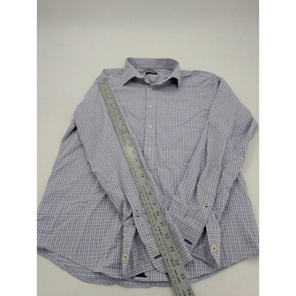 Untuckit Button Up Shirt Men's Size Medium Blue Pink Plaid Dalton Long Sleeve - Picture 4 of 10